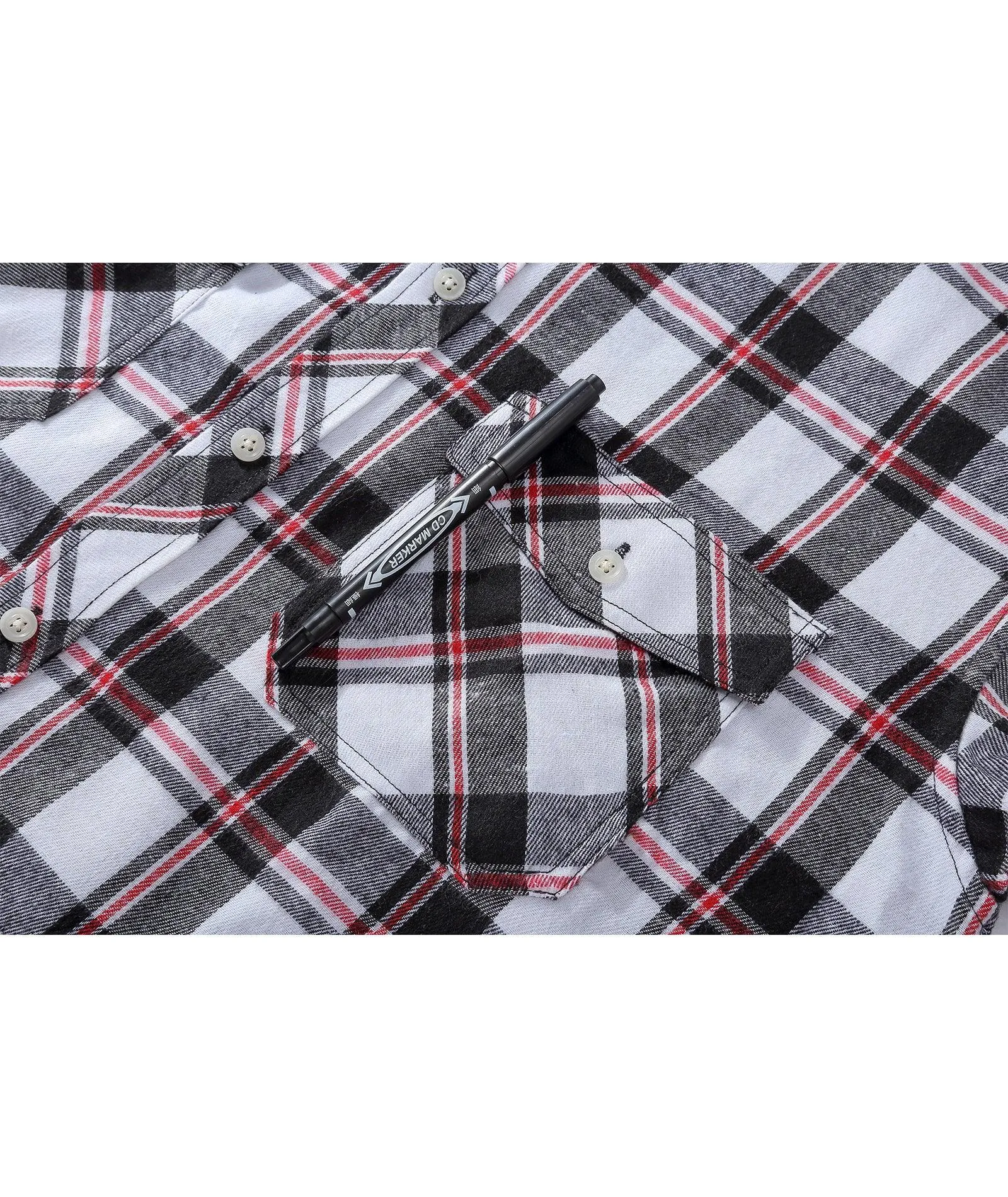 Men's Casual Double Pocket Plaid Shirt-ZPK006241