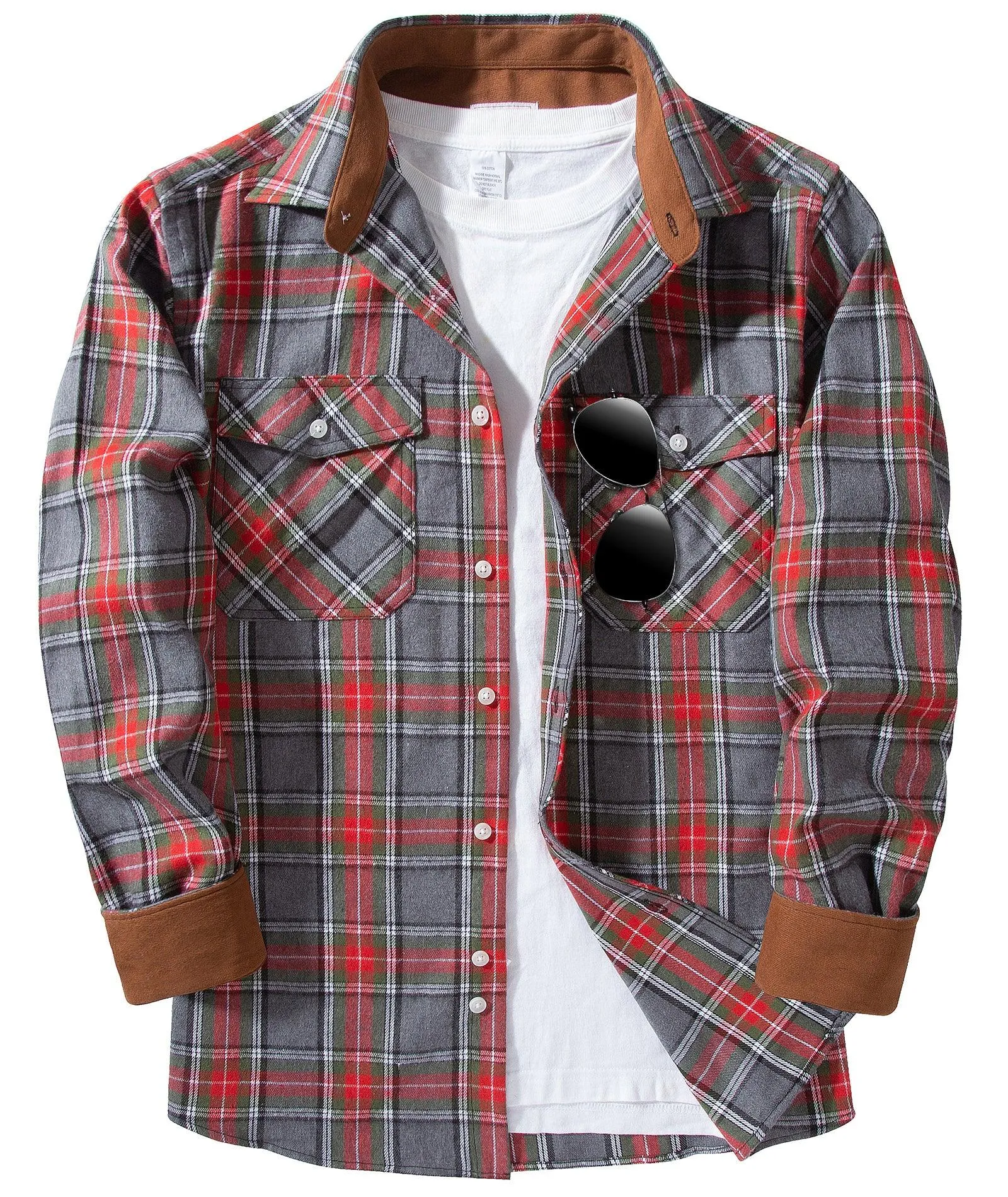 Men's Casual Double Pocket Plaid Shirt-ZPK006241