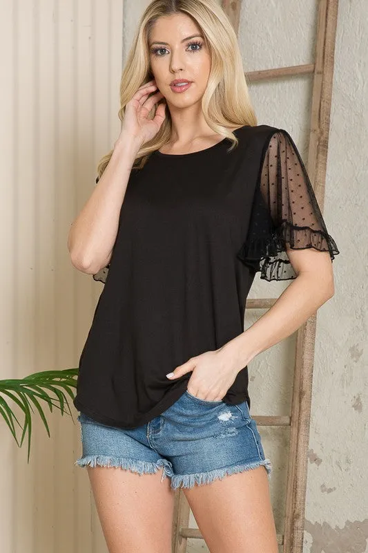 Mesh Ruffle Sleeve Top