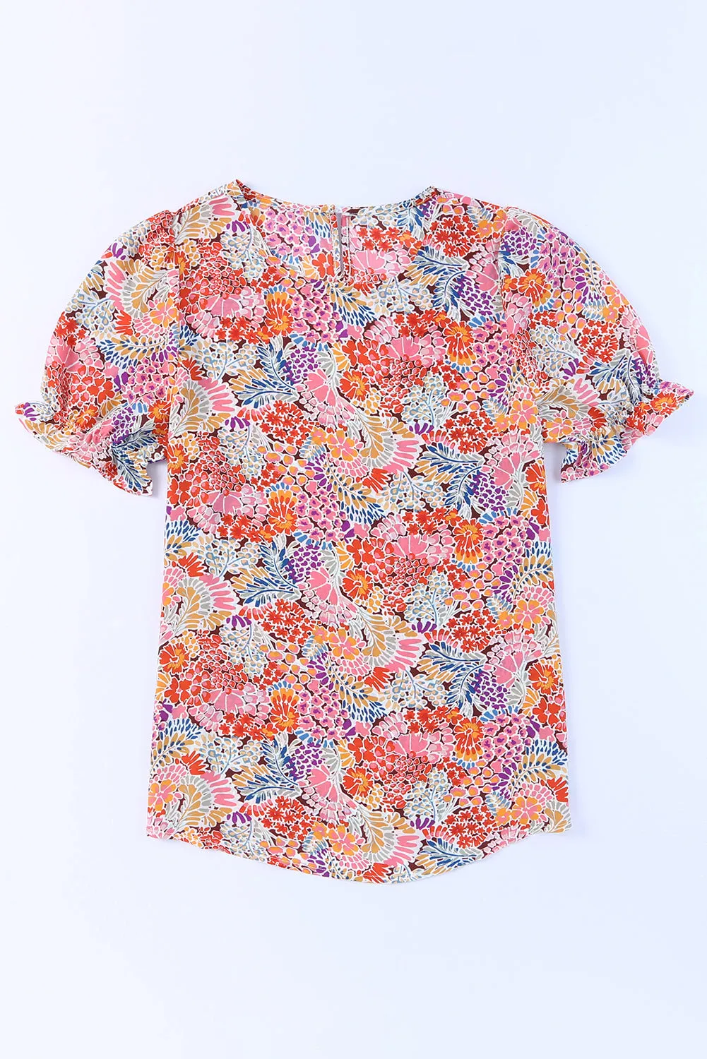 Mix Floral Pattern Bubble Sleeve Blouse