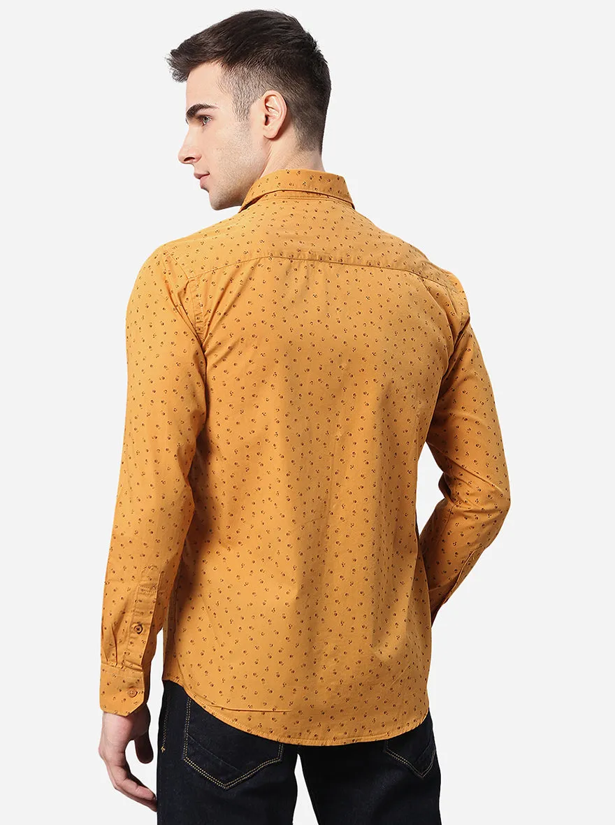 Mustard Yellow Printed Classic Fit Casual Shirt | Greenfibre