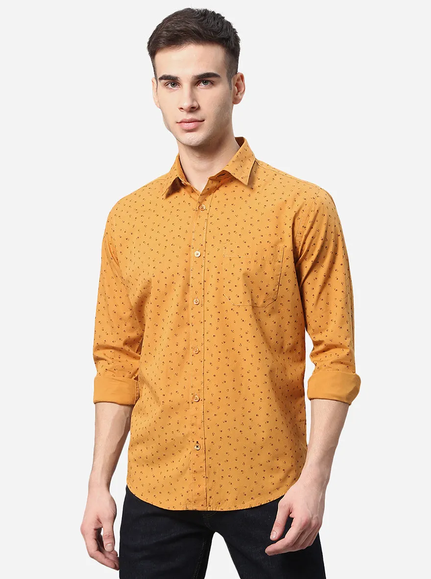 Mustard Yellow Printed Classic Fit Casual Shirt | Greenfibre