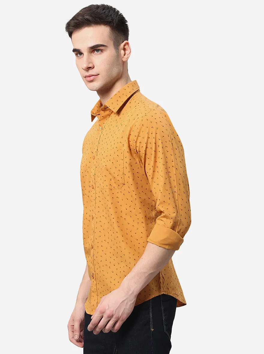 Mustard Yellow Printed Classic Fit Casual Shirt | Greenfibre