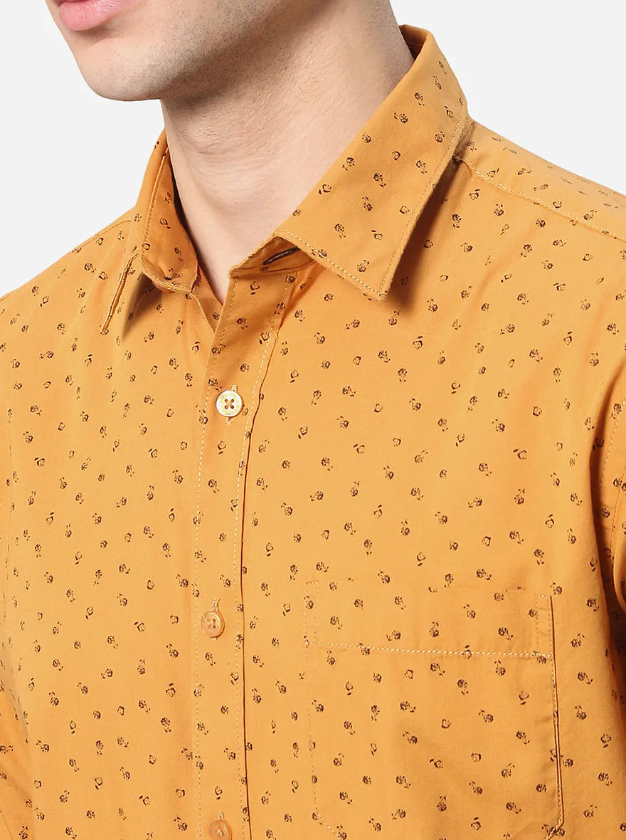 Mustard Yellow Printed Classic Fit Casual Shirt | Greenfibre