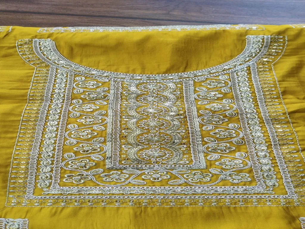 Mustard Yellow Roman Silk Embroidered Neck Patch