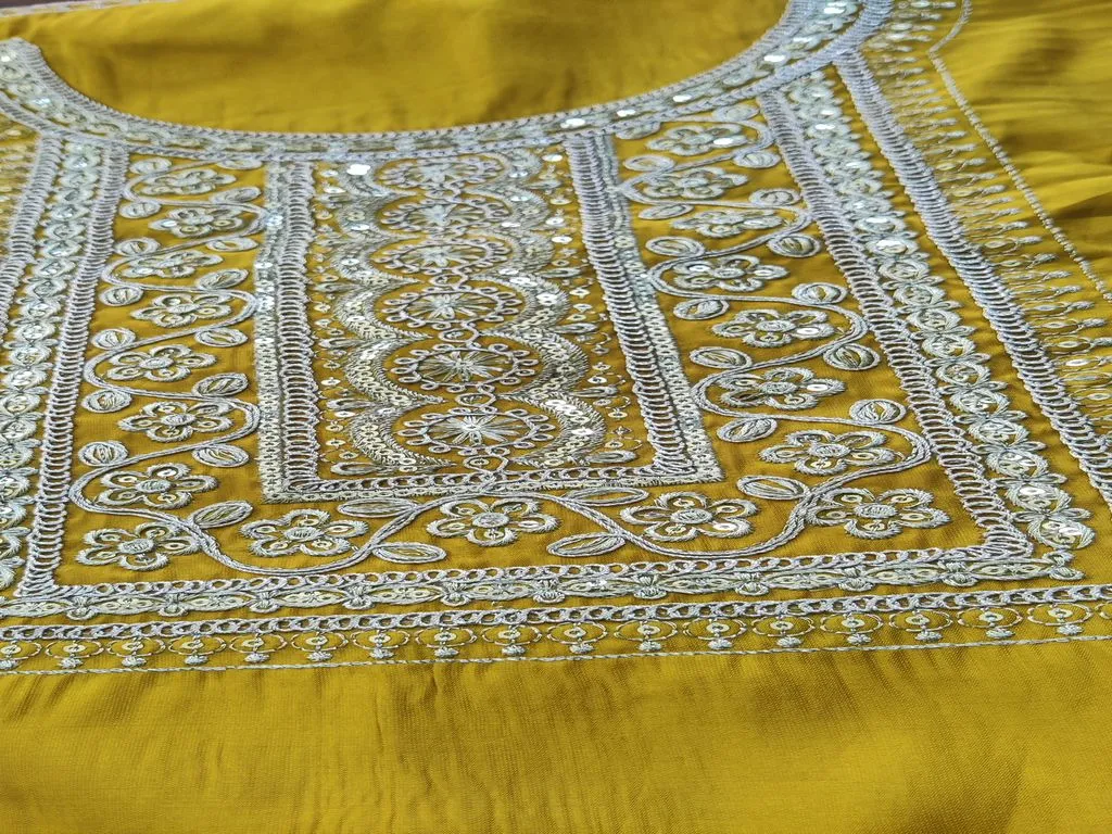 Mustard Yellow Roman Silk Embroidered Neck Patch