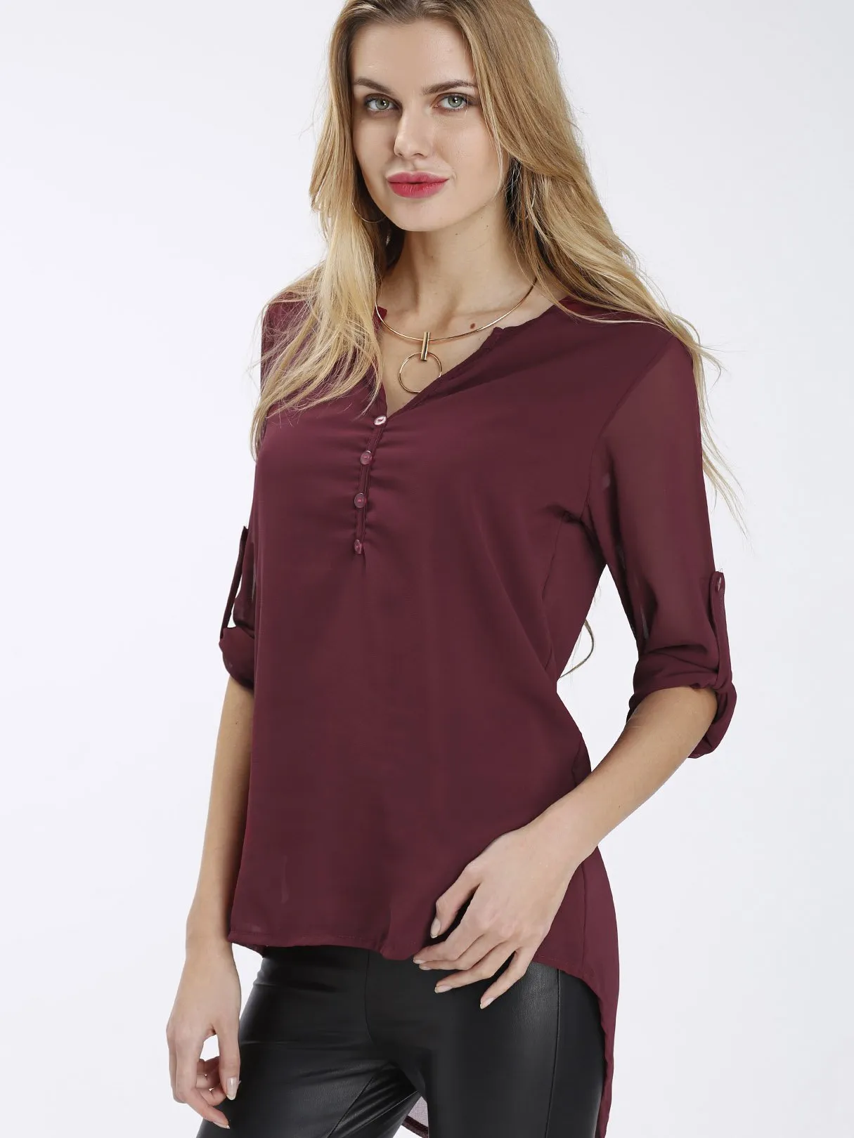 OEM ODM V-Neck Long Sleeves Chiffon Shirt