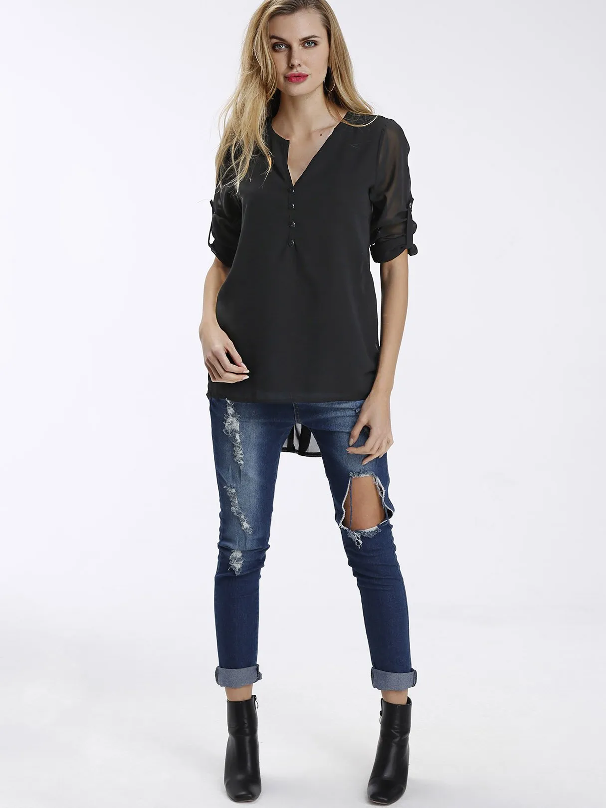 OEM ODM V-Neck Long Sleeves Chiffon Shirt