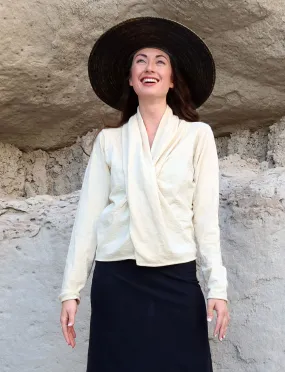 ORGANIC WOOL Shawl Collar Pencil Cropped Shirt