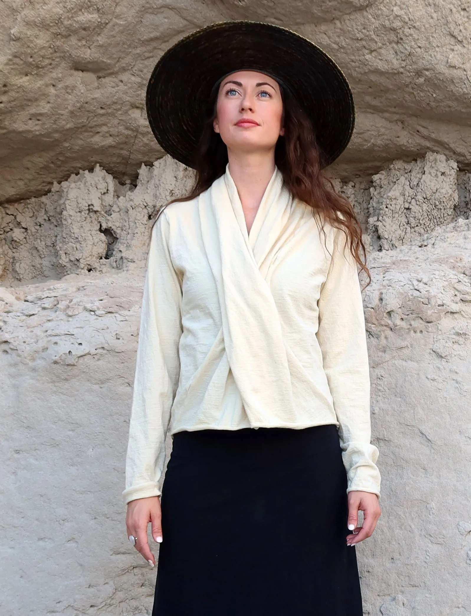 ORGANIC WOOL Shawl Collar Pencil Cropped Shirt