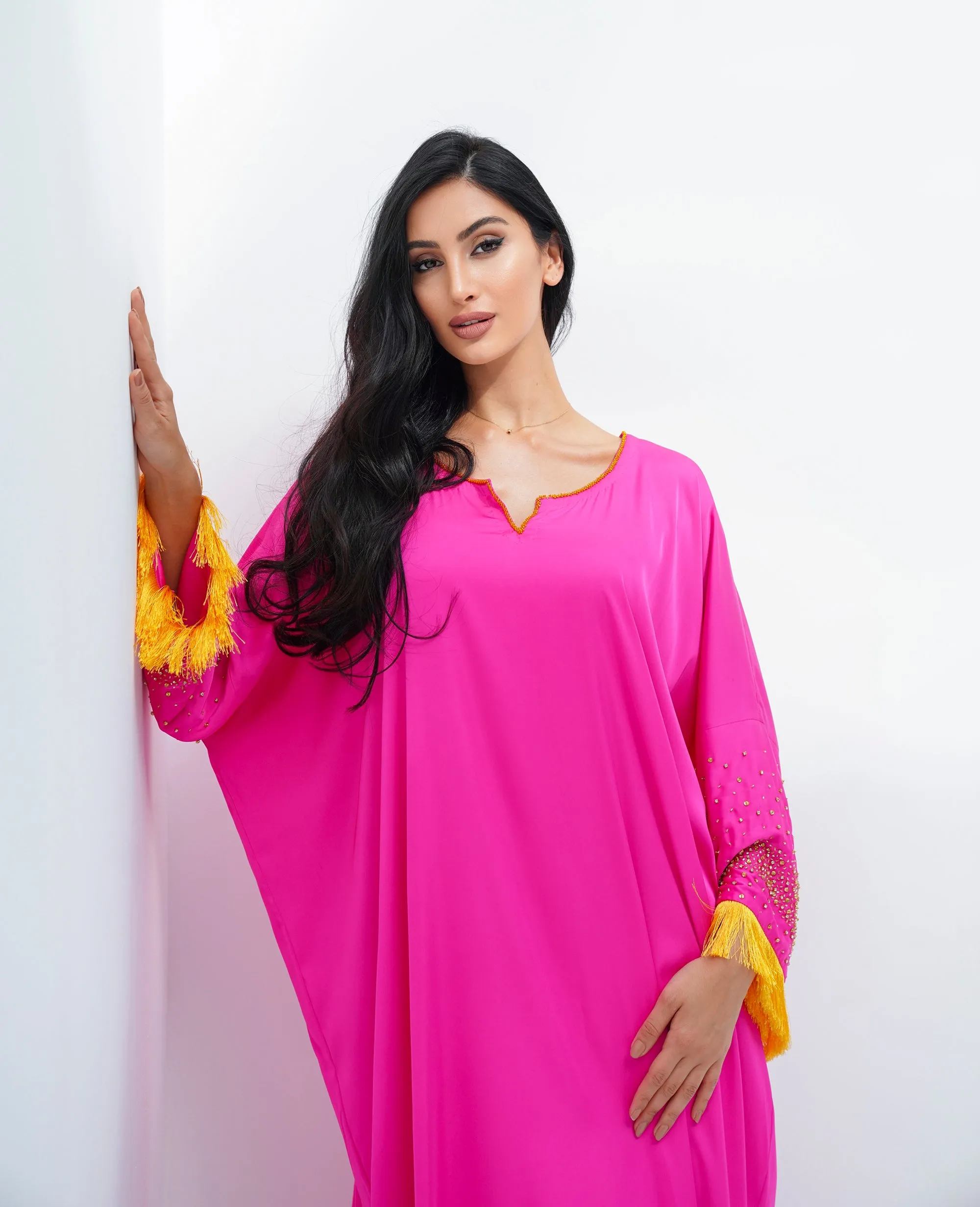 Oversize silk pink kaftan