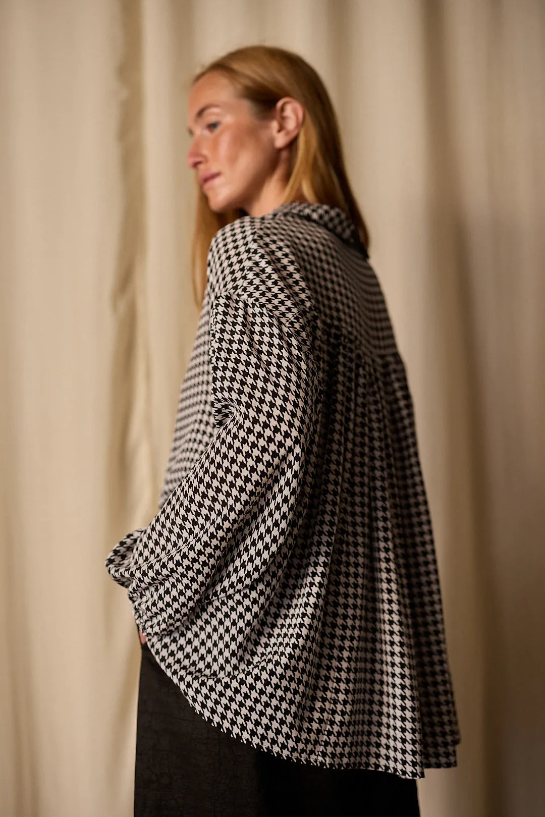 Painter's Shirt | Crepe de Chine Houndstooth