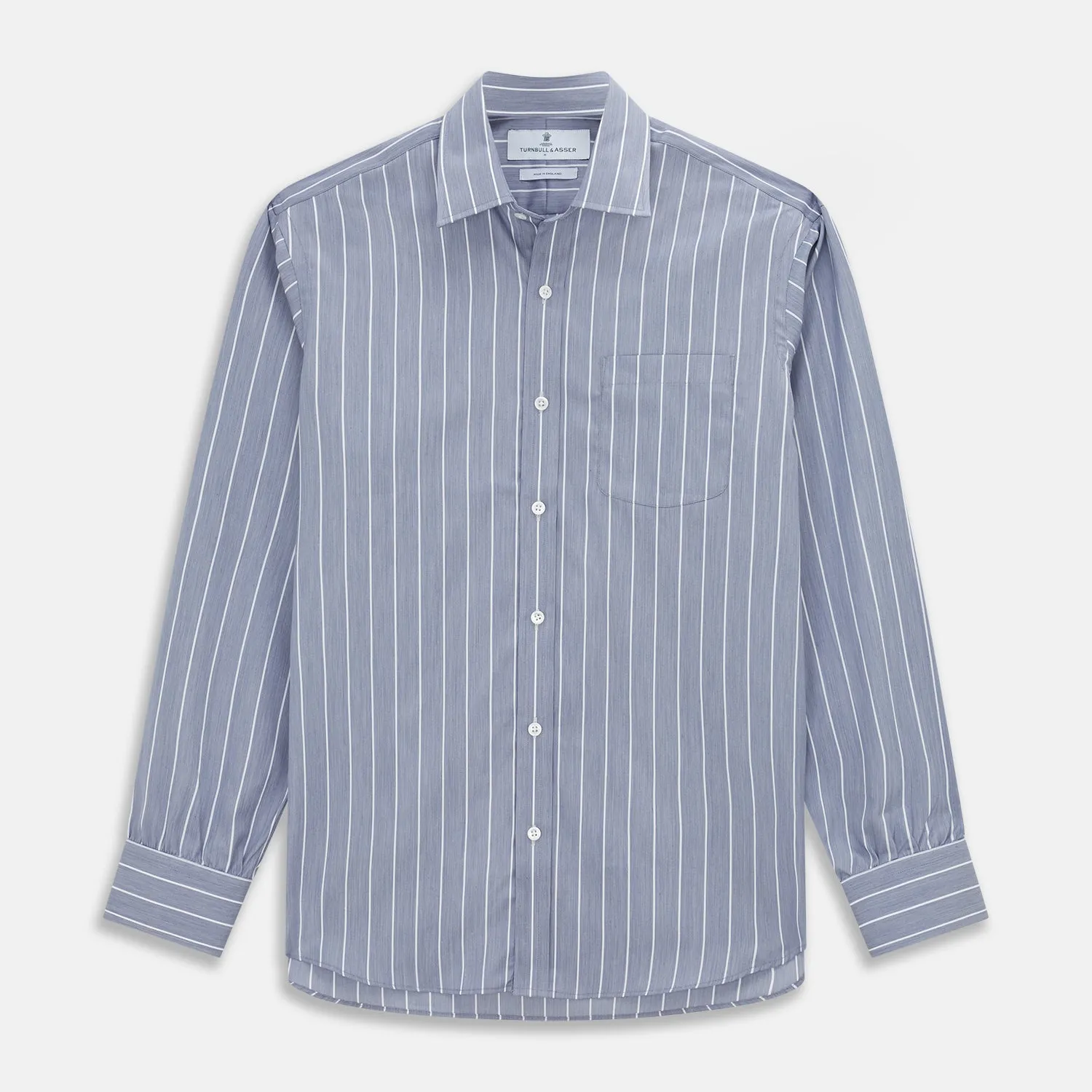 Pale Blue and White Pinstripe Cotton Blend Weekend Fit Finch Shirt