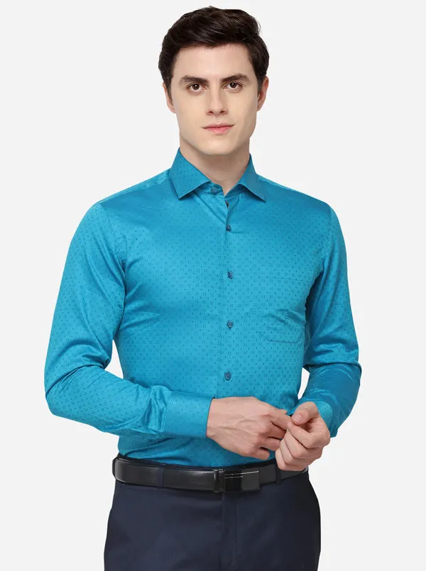 Pecock Blue Dobby Slim Fit Formal Shirt | Metal