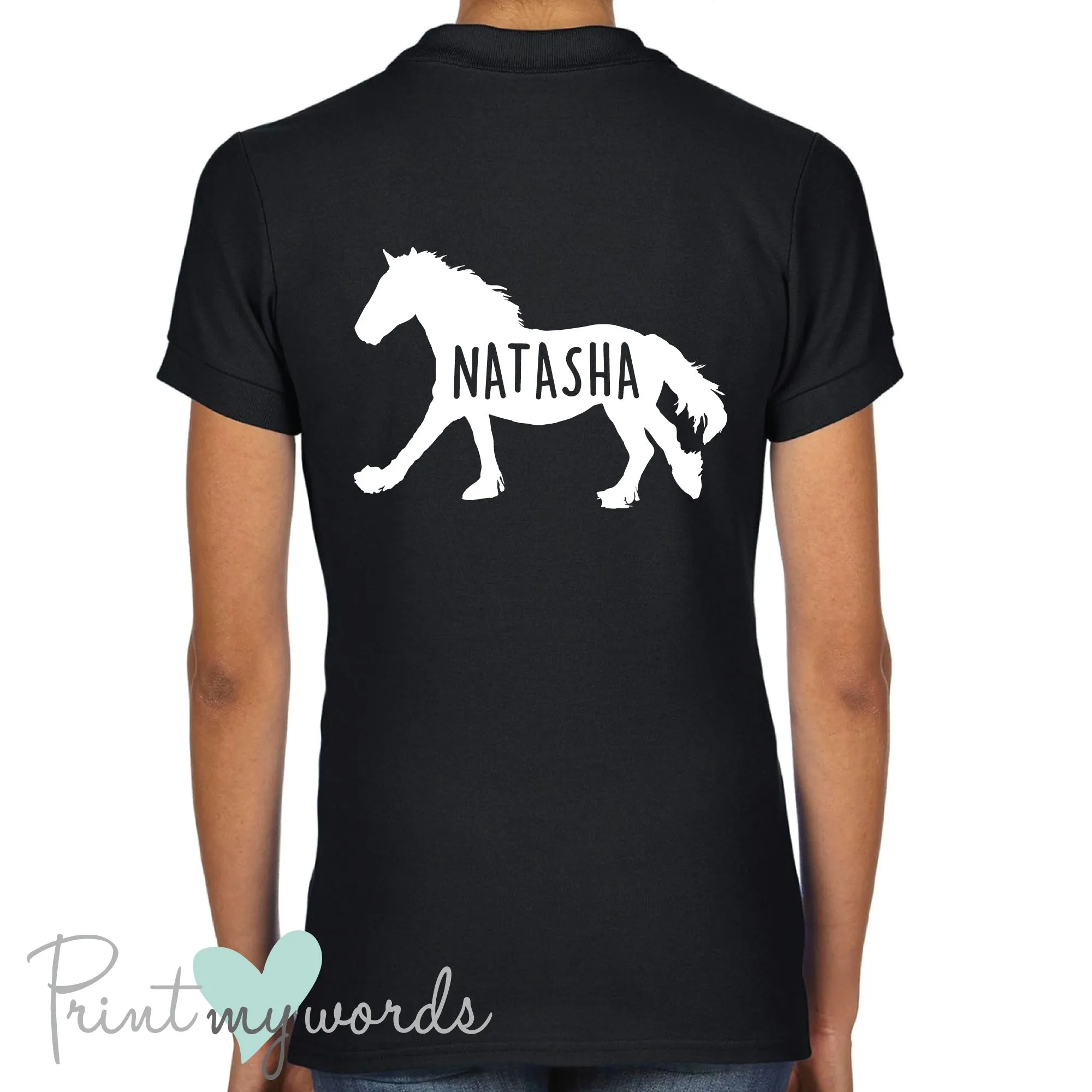 Personalised Shire Horse Silhouette Equestrian Polo Shirt