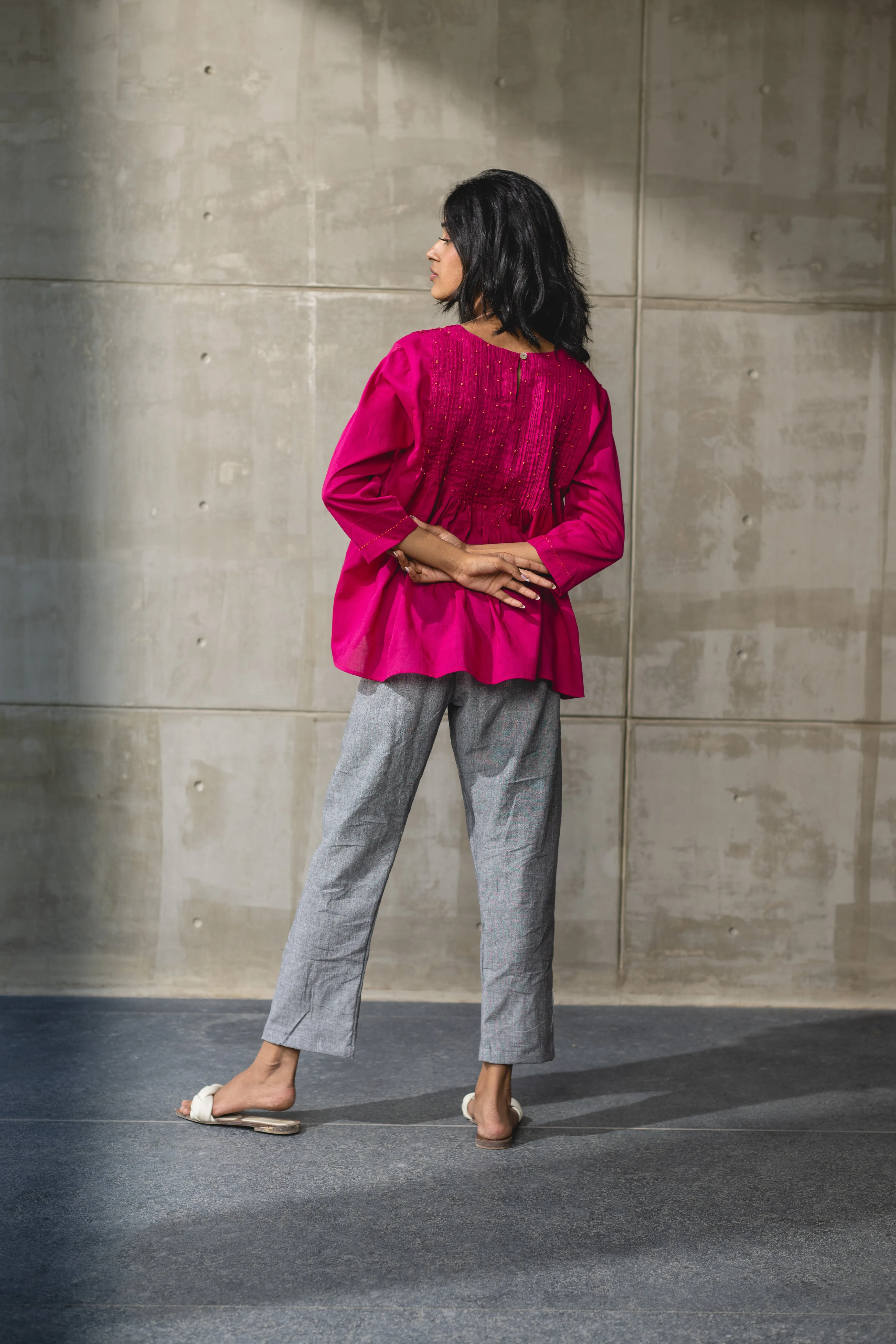 Pink Pintucked Mul Cotton Top