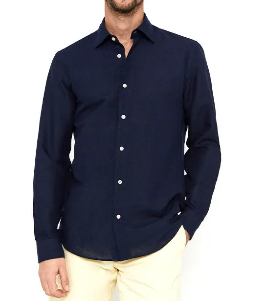 Plain Linen Cotton Shirt Navy