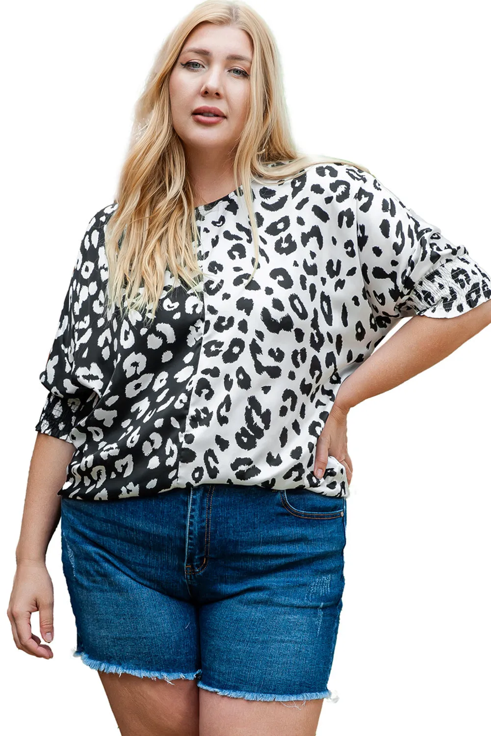 Plus Size Contrast Leopard Blouse