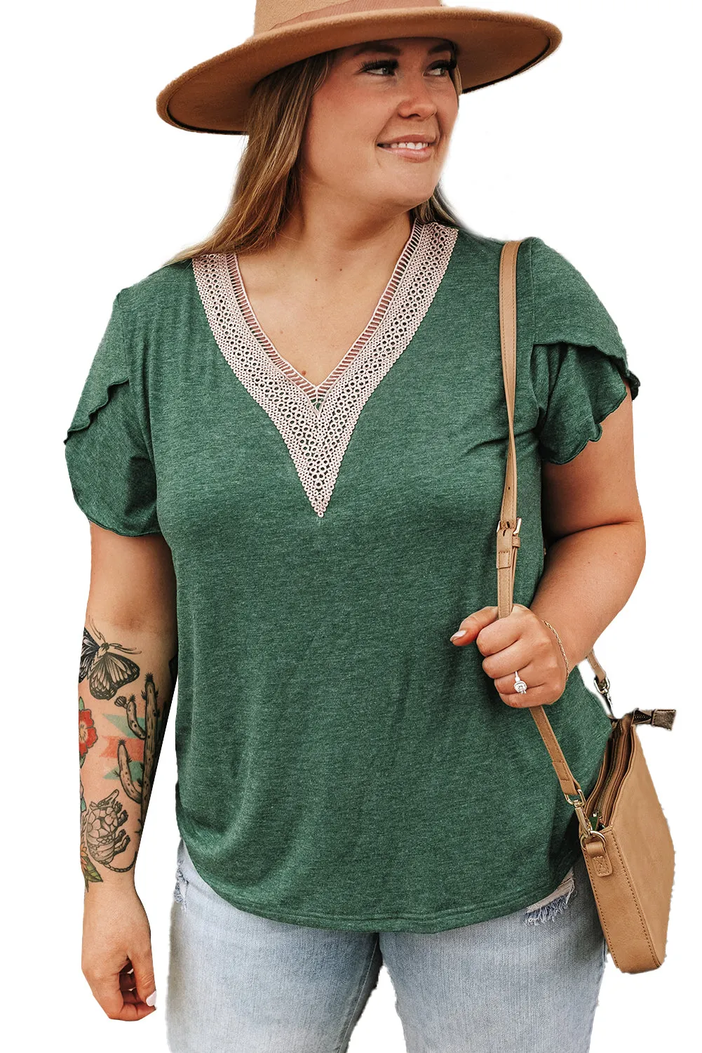 Plus Size Embroidery V Neck Blouse