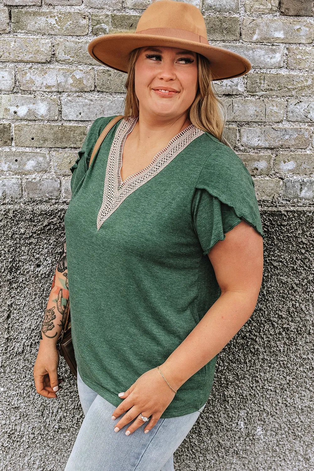 Plus Size Embroidery V Neck Blouse