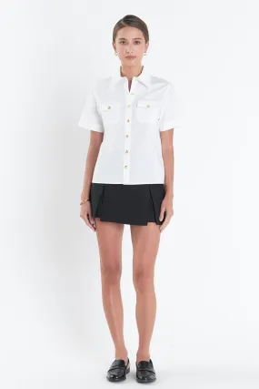 Poplin Short Sleeve Shirt with Gold Buttons