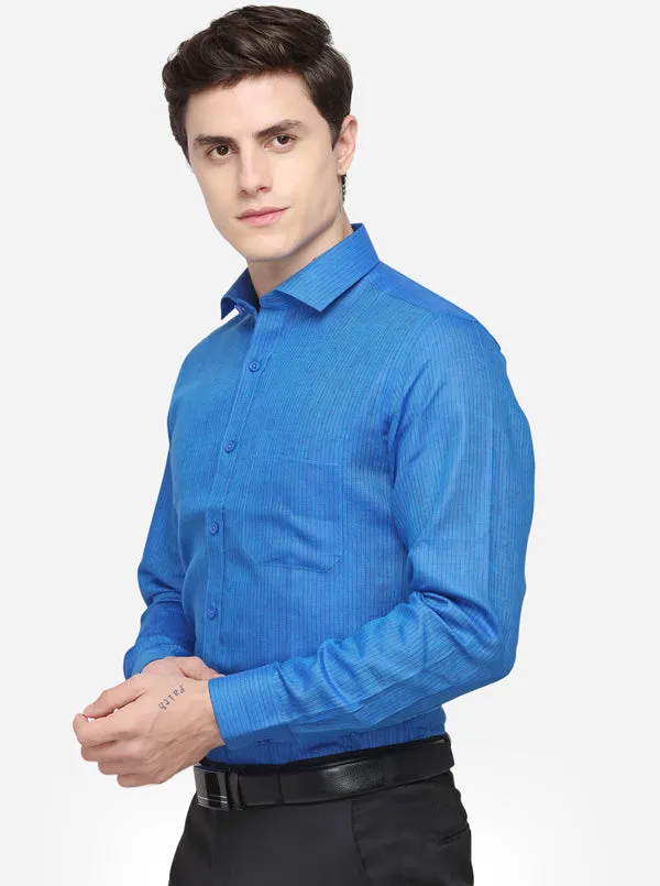 Prussian Blue Striped Regular Fit Formal Shirt | JadeBlue