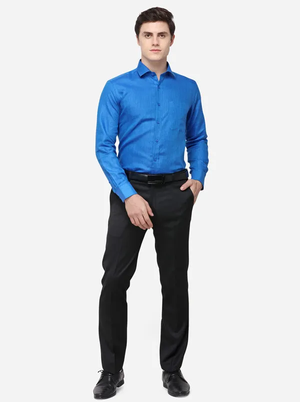 Prussian Blue Striped Regular Fit Formal Shirt | JadeBlue