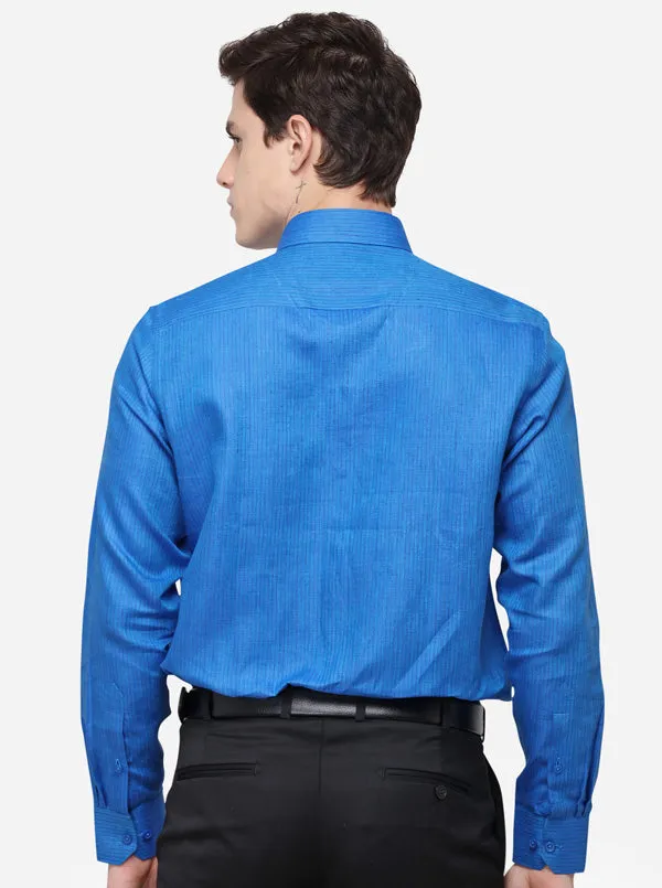 Prussian Blue Striped Regular Fit Formal Shirt | JadeBlue