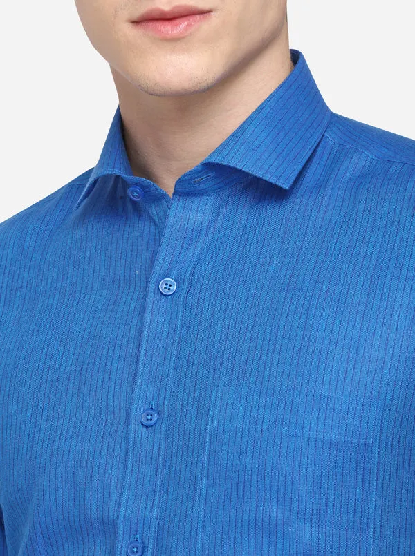 Prussian Blue Striped Regular Fit Formal Shirt | JadeBlue