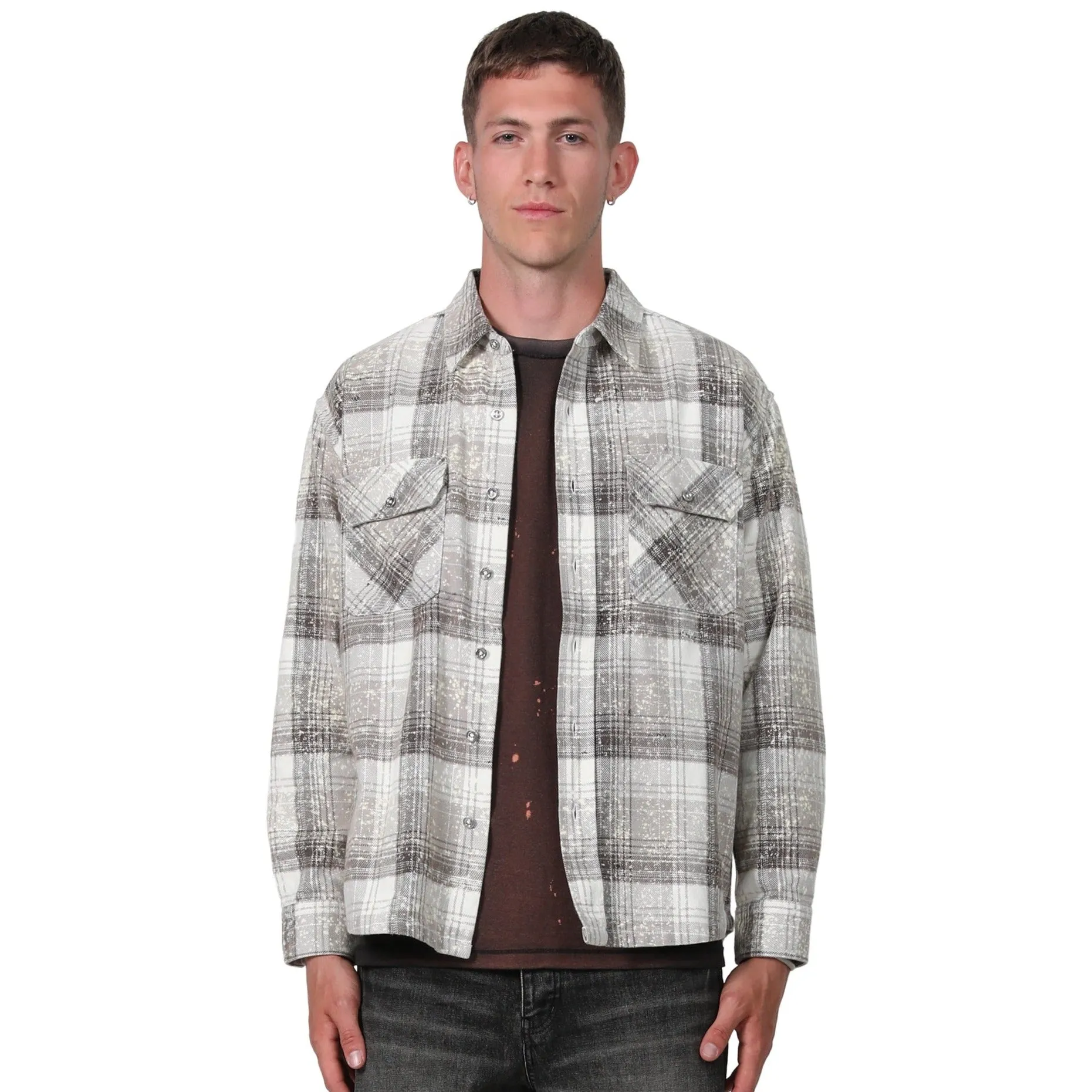 Purple Brand Plaid LS Shirt Grey