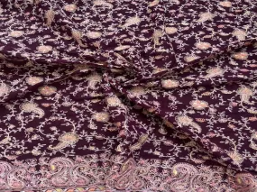 Purple Floral Heavy Embroidered Kashmiri Work Georgette Fabric (Wholesale)