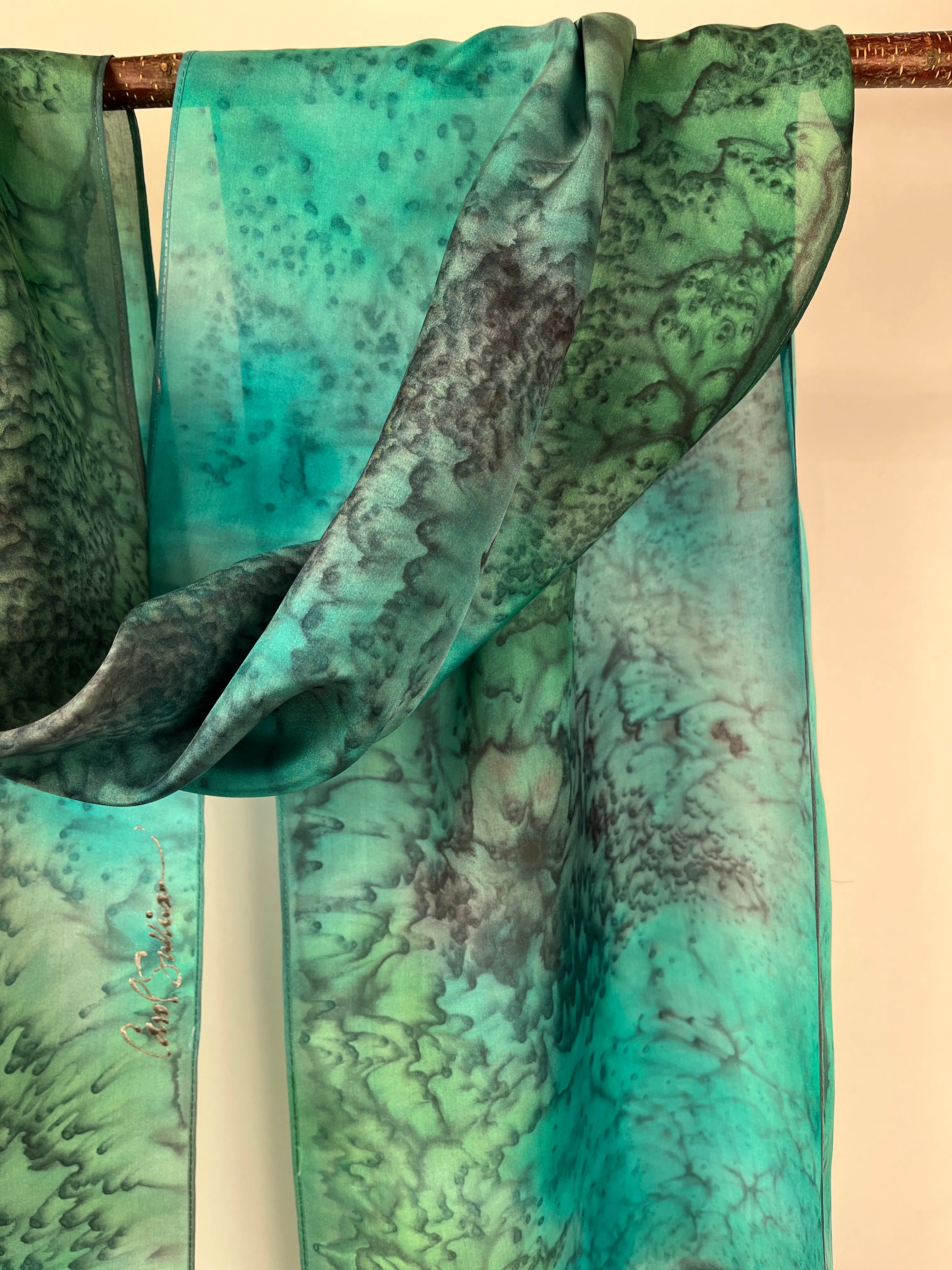 "Green Mermaid” - Hand-dyed Silk Scarf - $125