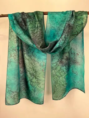 "Green Mermaid” - Hand-dyed Silk Scarf - $125