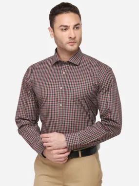 Red & Beige Checked Regular Fit Formal Shirt | JadeBlue