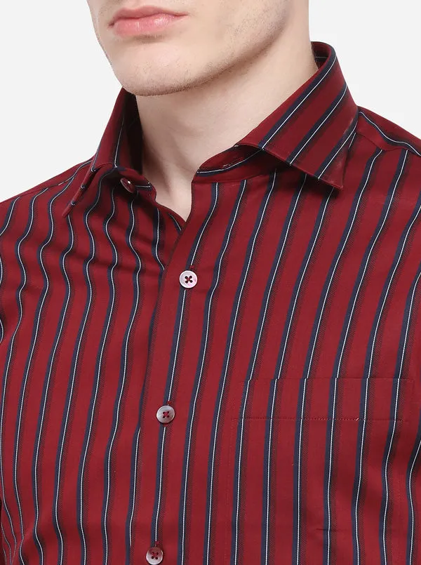 Red & Blue Striped Slim Fit Formal Shirt | Metal