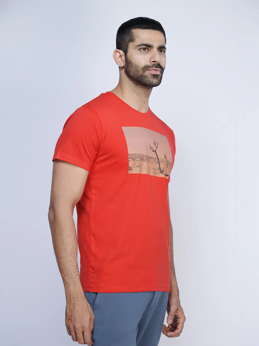 Red Graphic Printed Round Neck Casual T-Shirt GT48