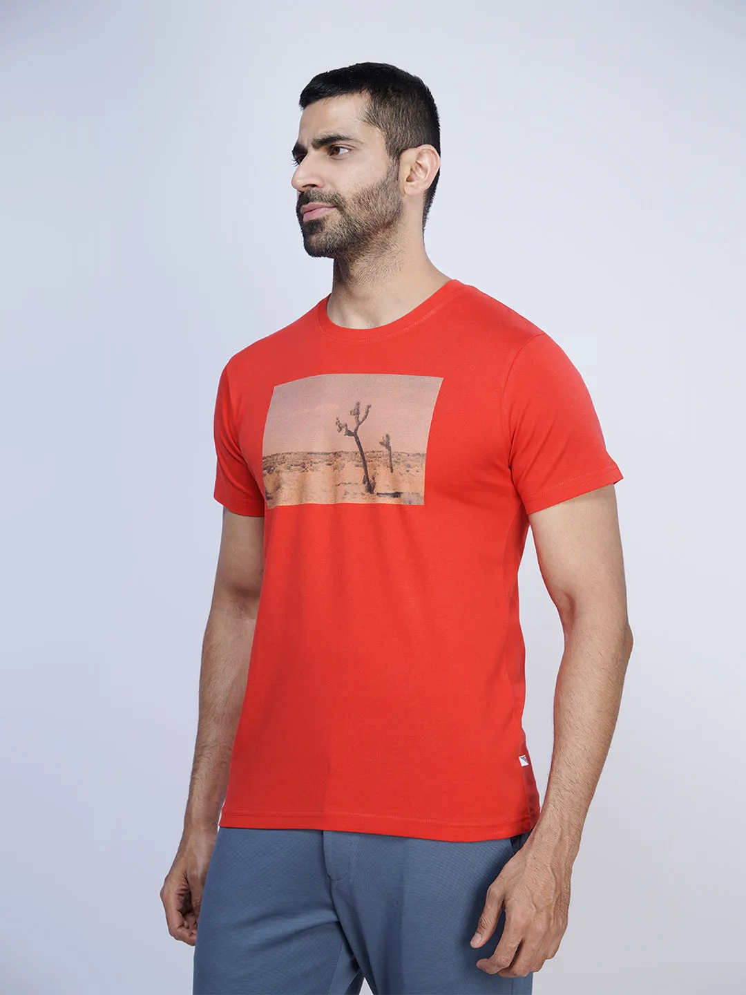 Red Graphic Printed Round Neck Casual T-Shirt GT48