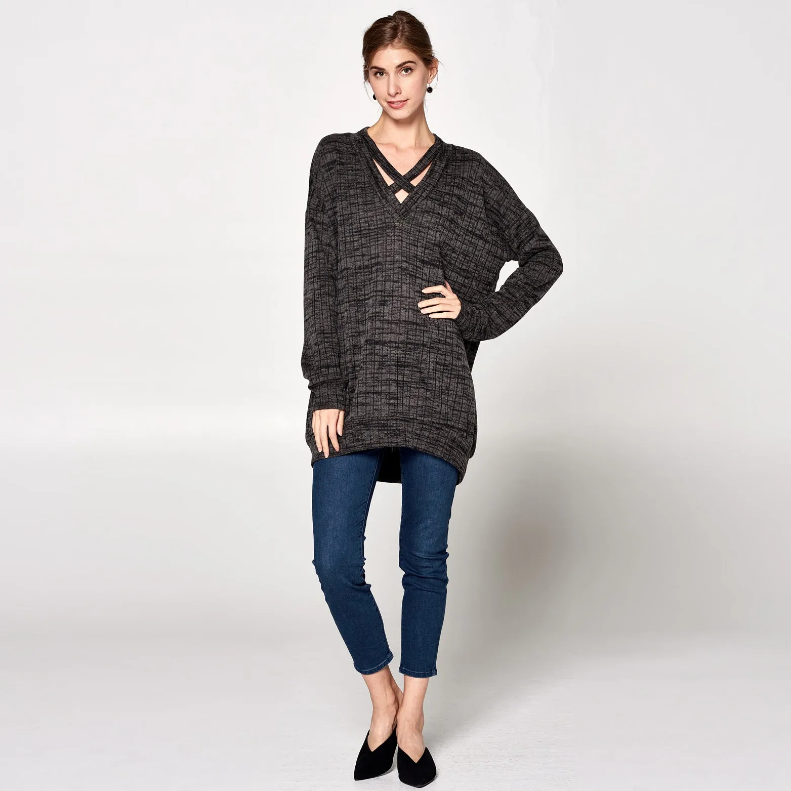 Relaxed Fit Cross-Front Sweater