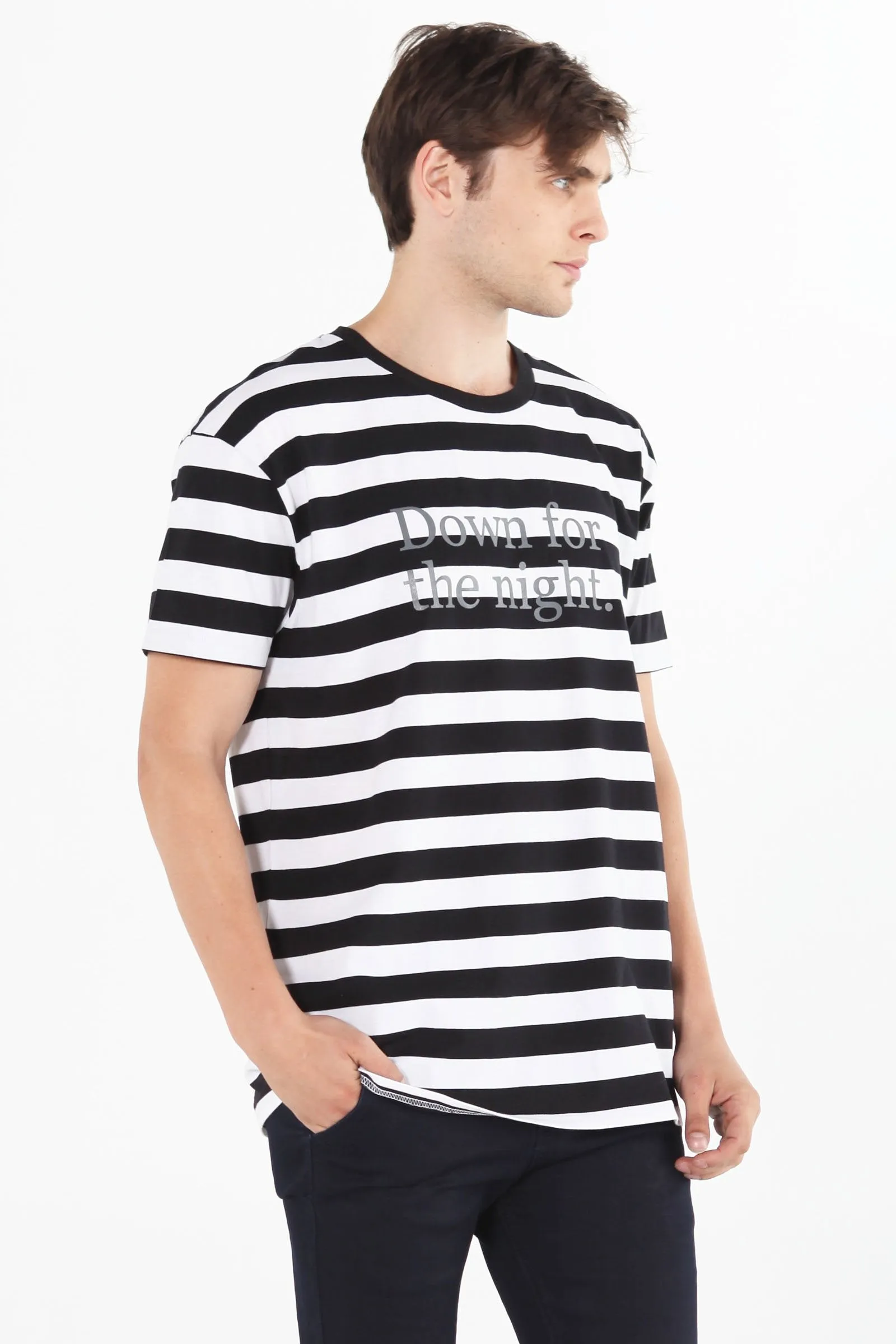 Relaxed Fit Striped Tee With Print