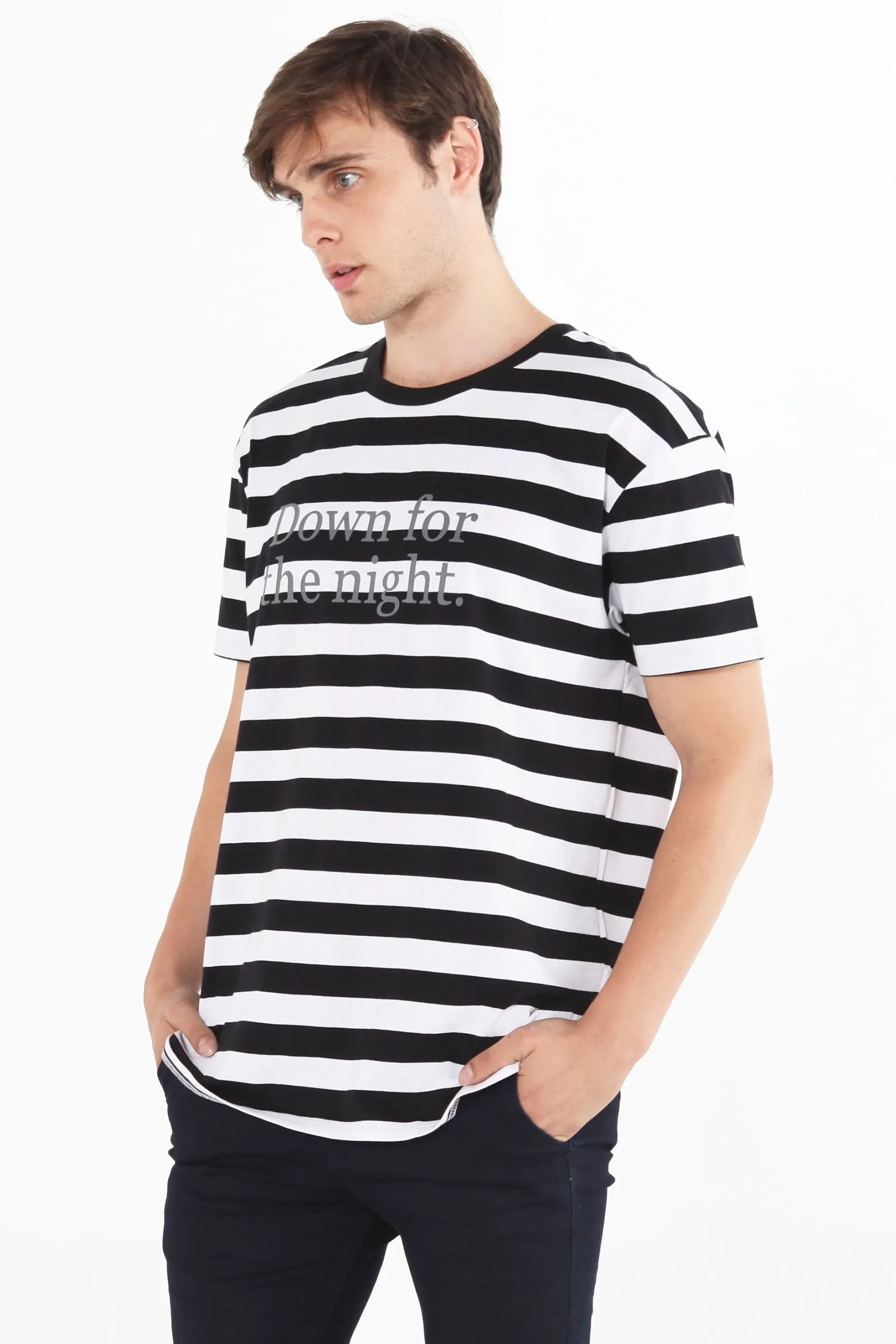 Relaxed Fit Striped Tee With Print