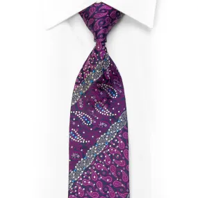 Remizio Rhinestone Silk Tie Purple Paisley On Navy