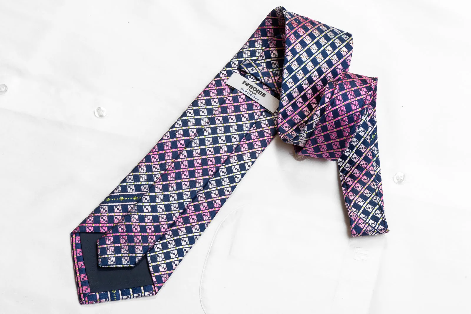 Renoma Men's Crystal Rhinestone Necktie Purple Pink Striped On Navy With Sparkles