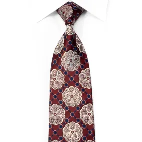 Renoma Rhinestone Tie Silver Medallions On Burgundy With Silver Sparkles