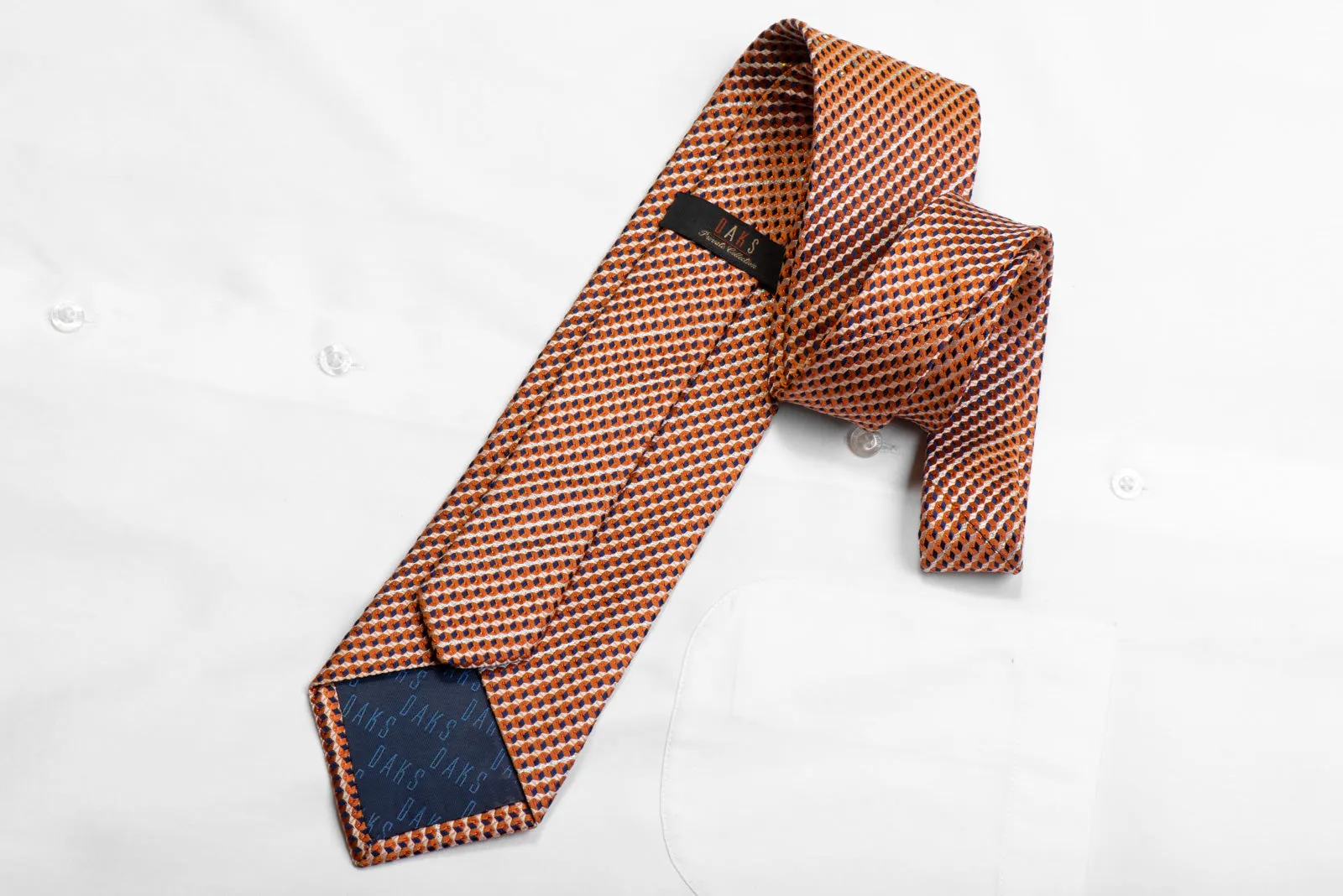 Rhinestone Silk Necktie Geometric On Orange With Red Sparkles