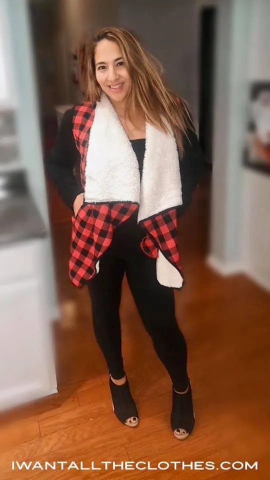 Sherpa Lined Draped Plaid Jacket