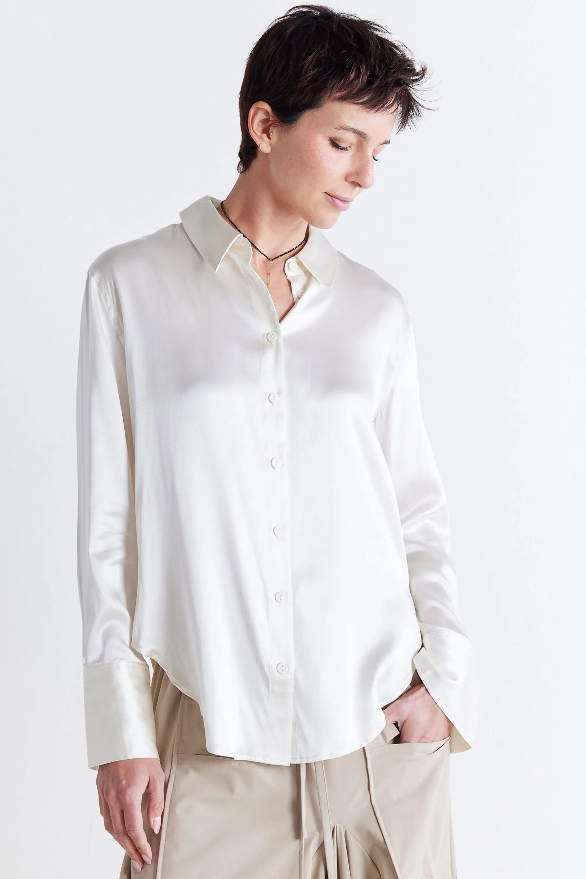 Shift Your Gaze Silk Button Down Blouse