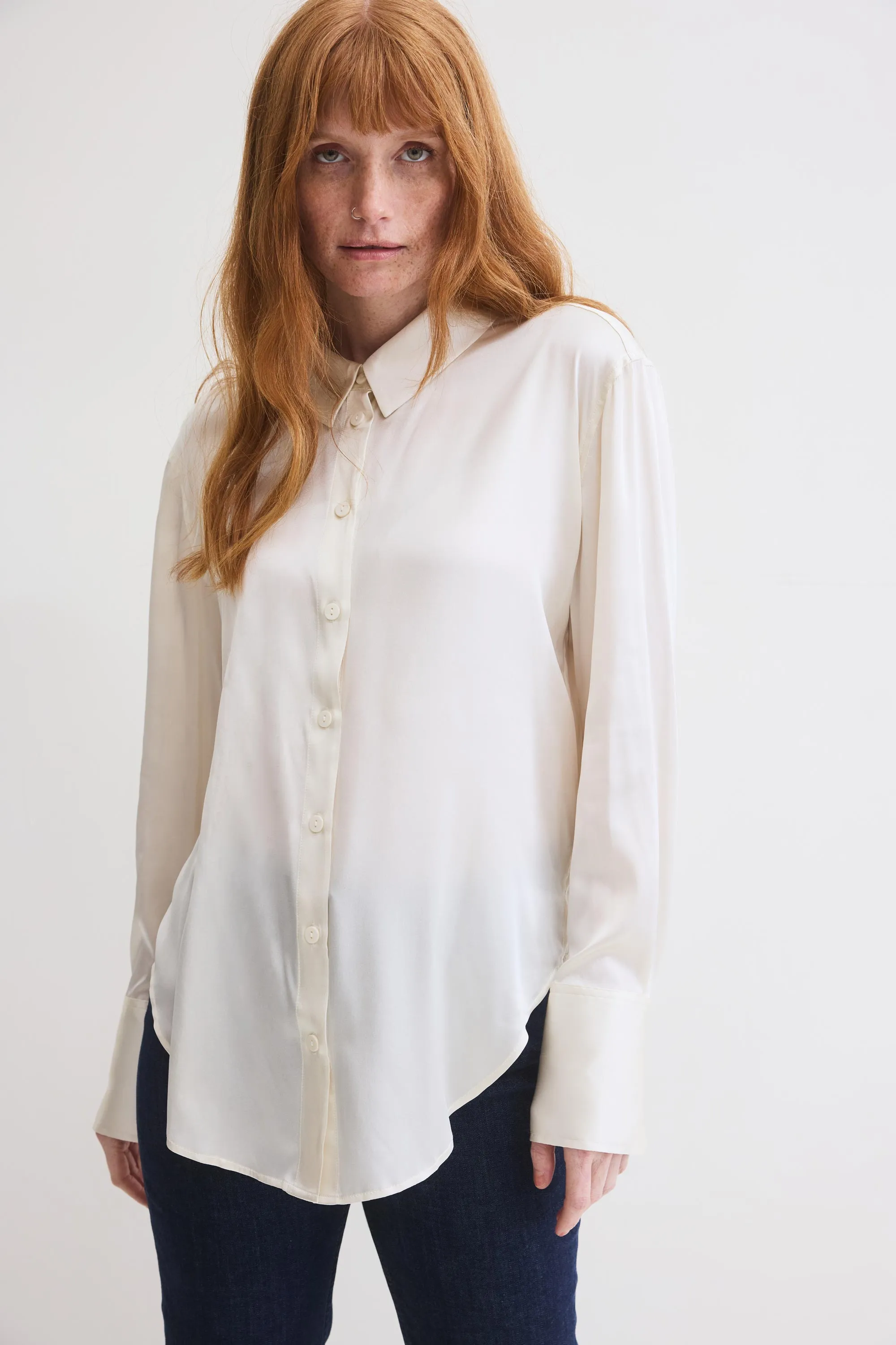 Shift Your Gaze Silk Button Down Blouse