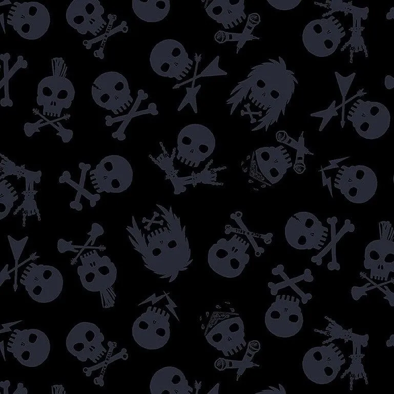 Shot Through the Heart Fabric Skulls Black