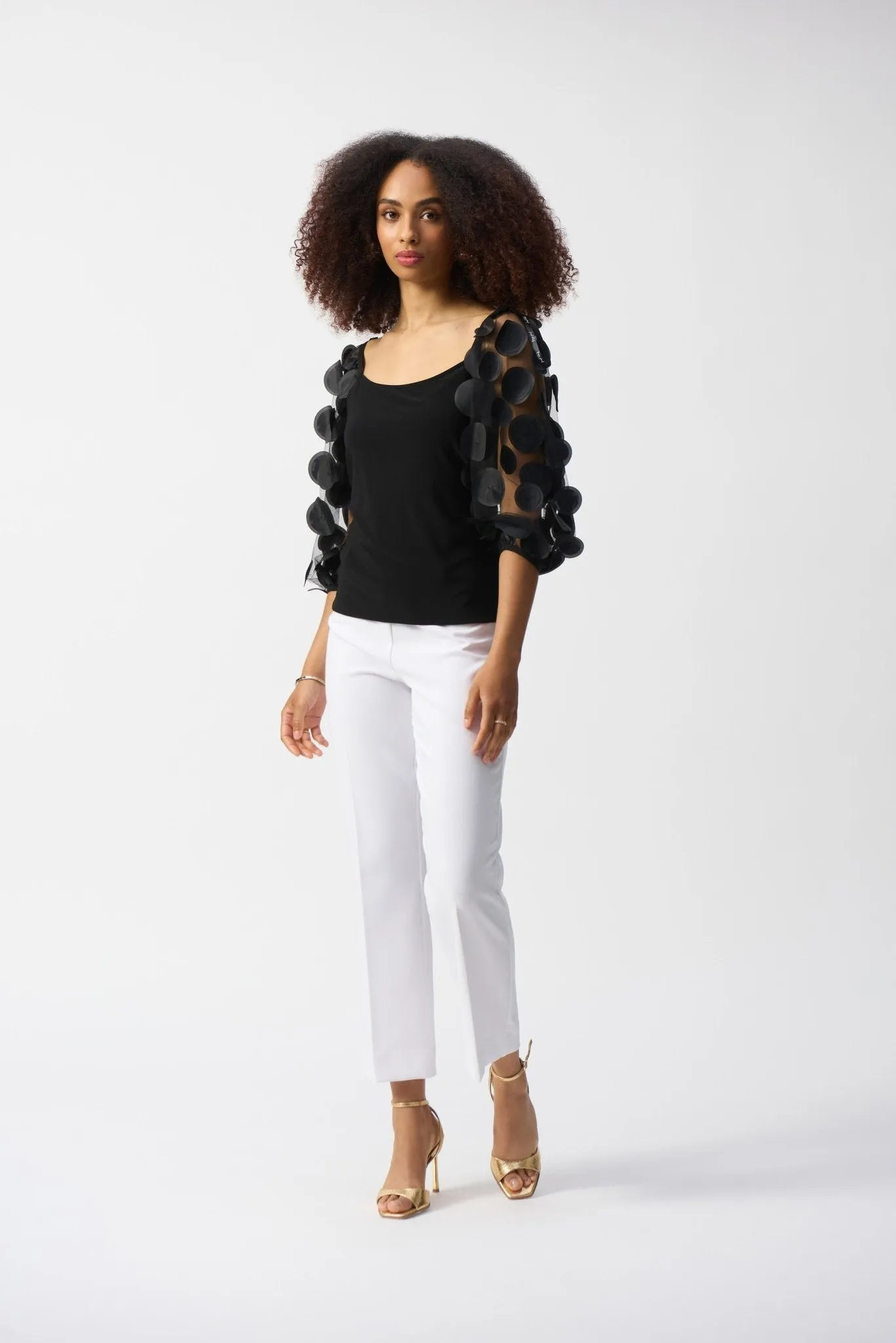 Silky Knit Top 3D Dot Sleeves Style