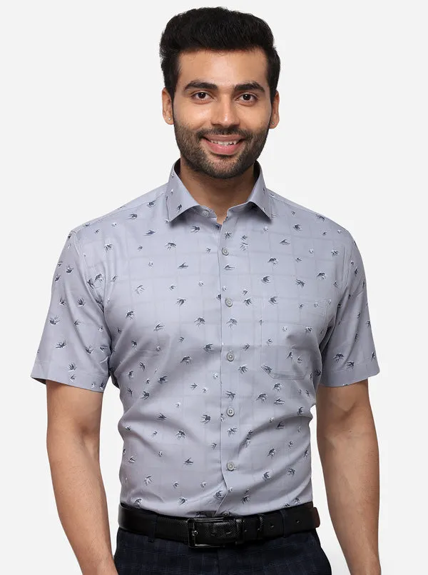 Silver & Grey Printed Regular Fit Formal Shirt | JadeBlue